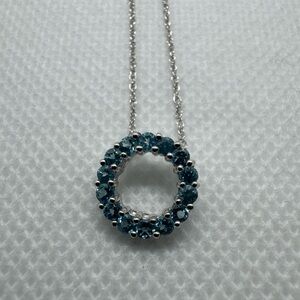 10K White Gold Round Open Circle Infinity Blue Topaz Pendant Necklace CID 18”